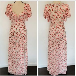 Lulus White + Red Floral Puff Sleeve Maxi Dress